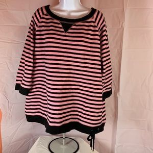 RALPH LAUREN PLUS SIZE PINK BLACK STRIPED COTTON